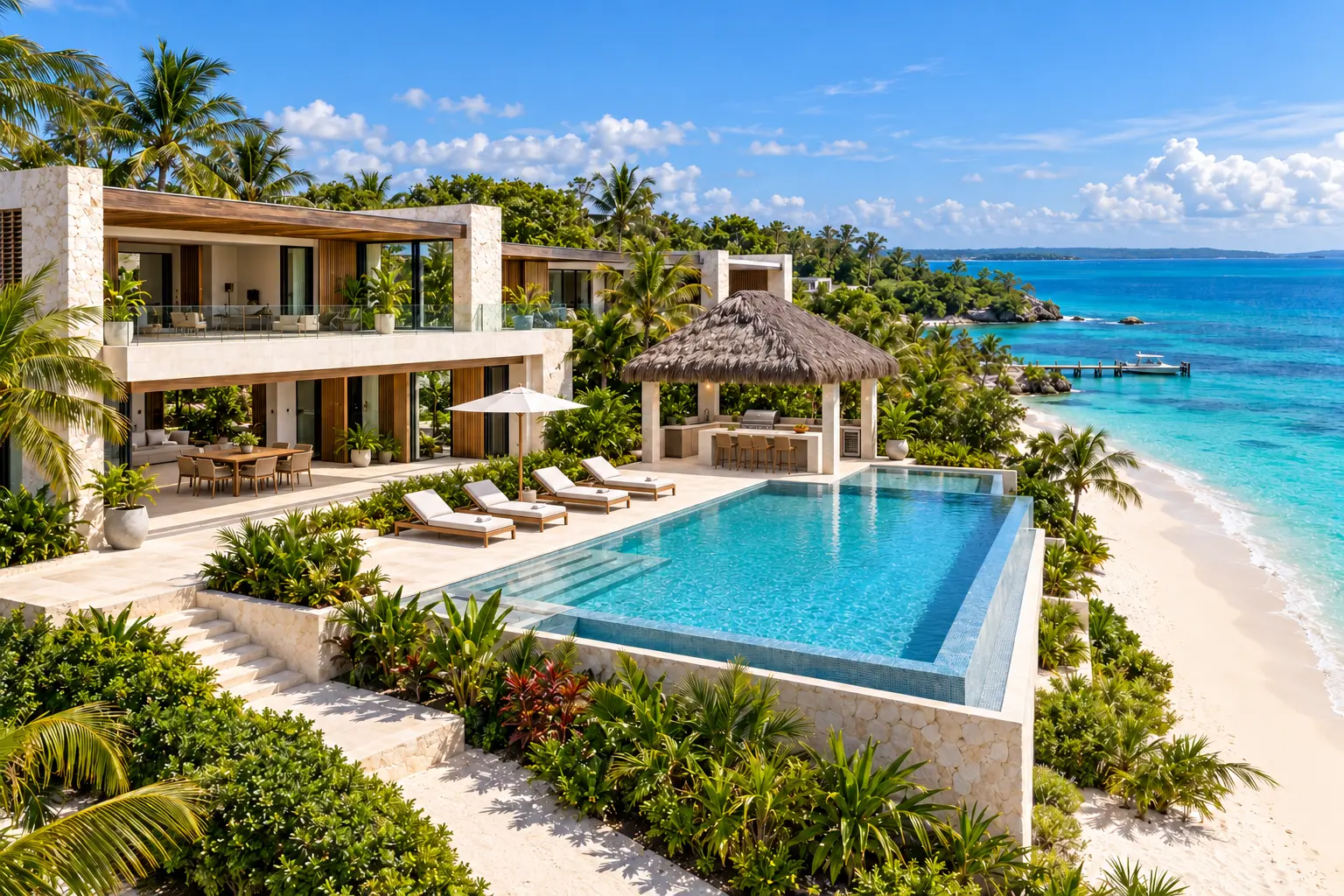 Contemporary Caribbean villa beside a turquoise beach in Barú, Cartagena