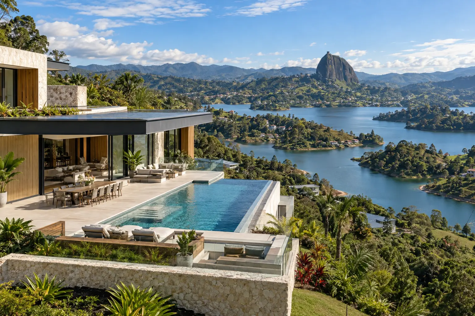 Luxury hillside villa overlooking the Guatapé reservoir and Piedra del Peñol